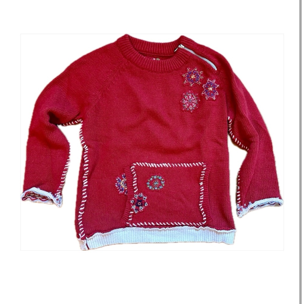 Free People Sweater-Woman’s size small embroidered-Red orange Sweater–Boho